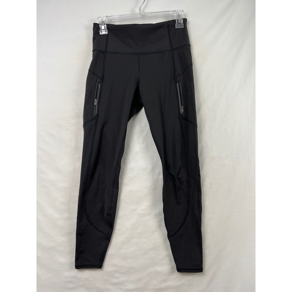 Athleta Rainier Tight Leggings Women Small Black High Rise Zip Pocket Reflective